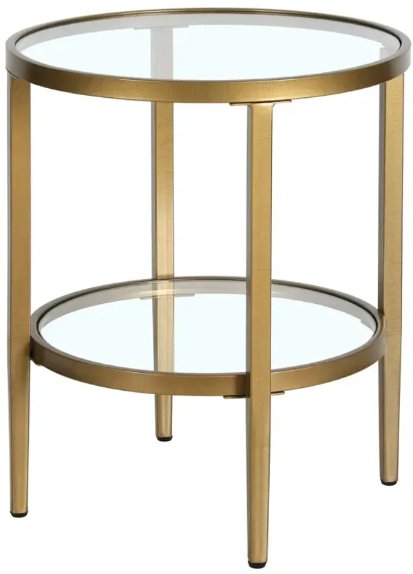 Henn&Hart 20"" Wide Round Side Table with Glass Shelf in Antique Brass, Table for Living Room, Bedroom