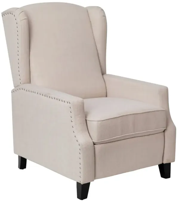 Flash Furniture Prescott Slim Wingback Recliner Chair - Traditional Push Back Recliner - Cream Polyester Fabric with Accent Nail Trim - Pocket Spring Seat