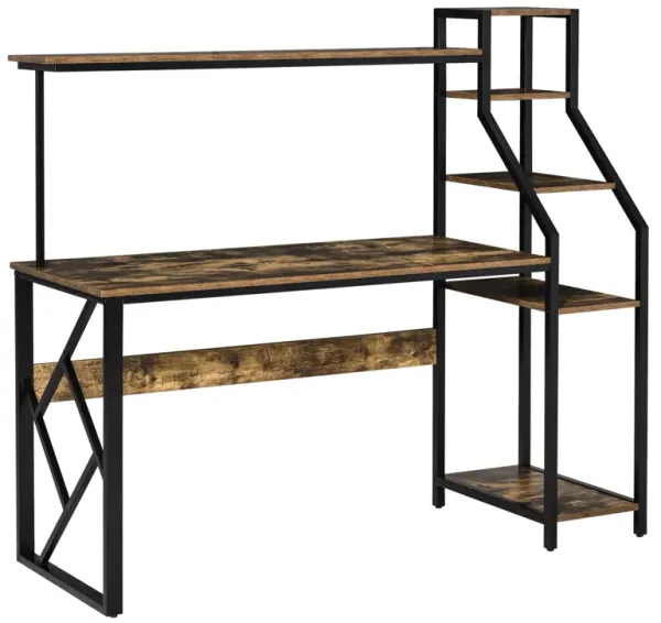 Industrial Computer Desk: Rustic Brown, Storage Shelves, Study/Writing