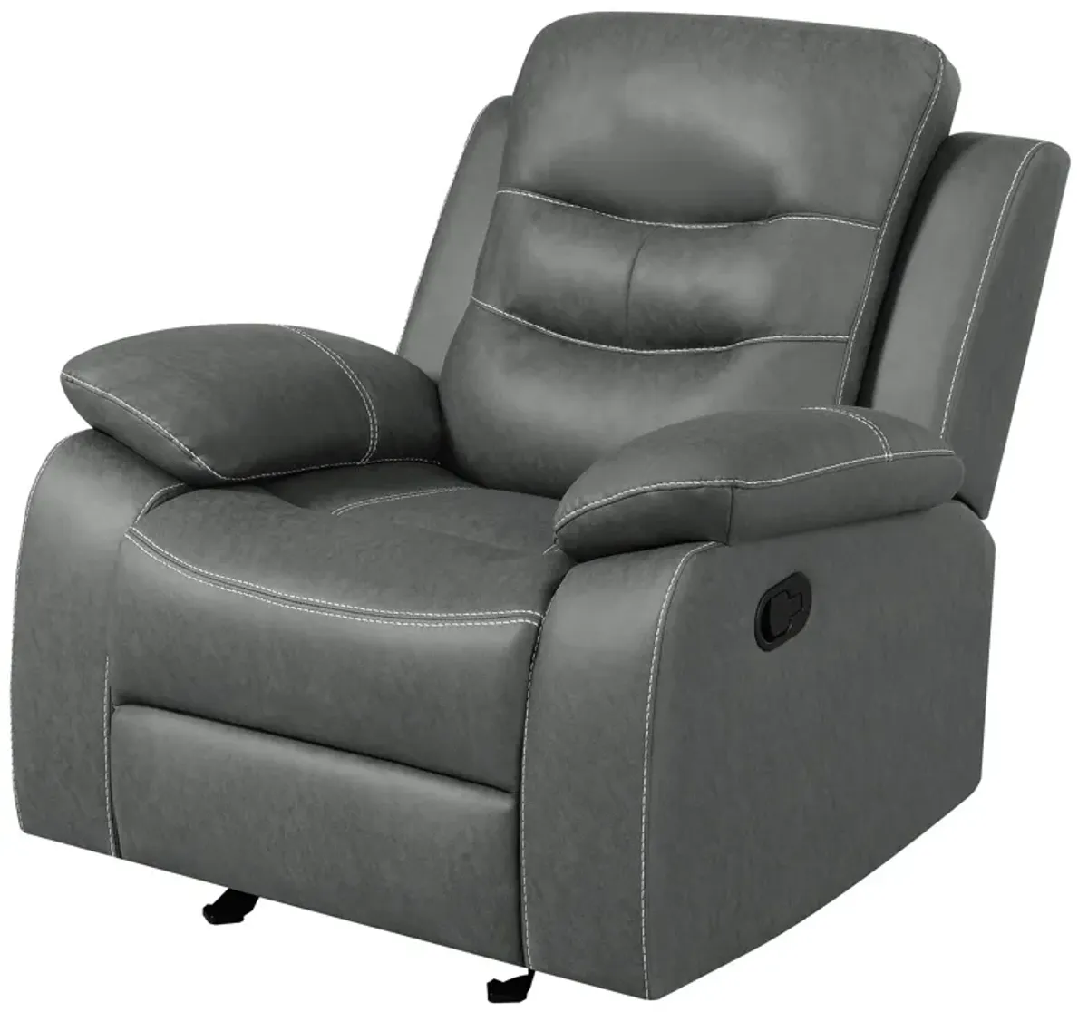 Ursula Manual Glider Recliner Chair, Dark Gray Microfiber Leather, Tufted,  - Benzara