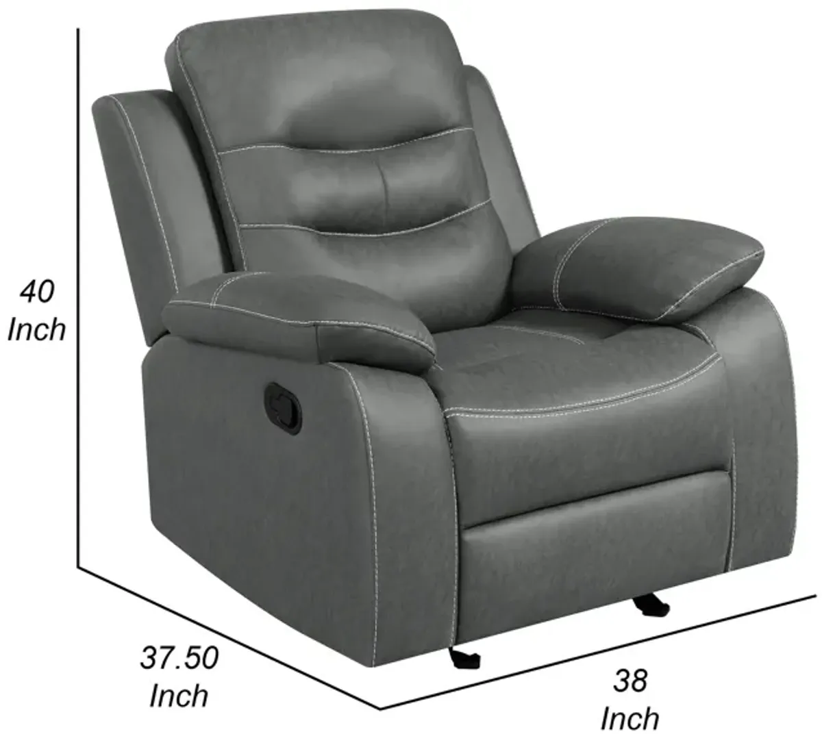 Ursula Manual Glider Recliner Chair, Dark Gray Microfiber Leather, Tufted,  - Benzara