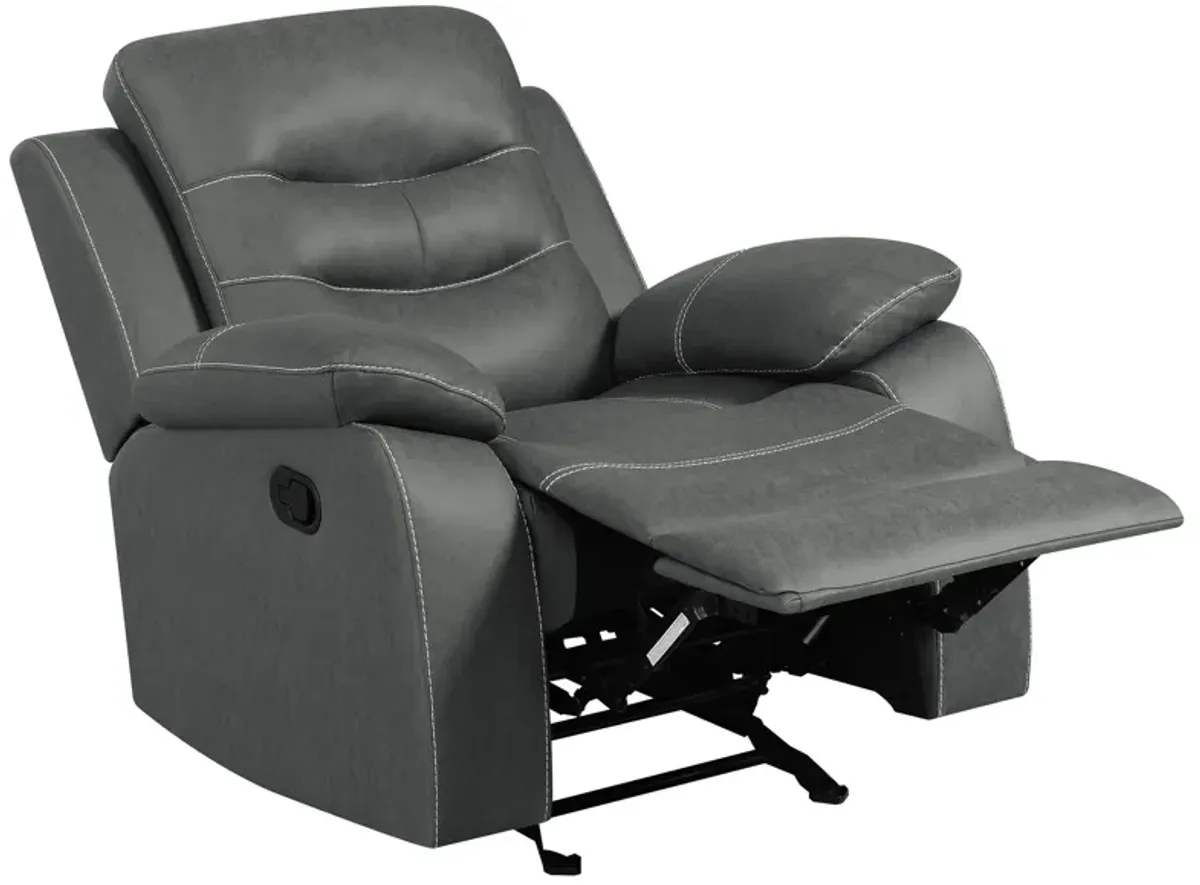 Ursula Manual Glider Recliner Chair, Dark Gray Microfiber Leather, Tufted,  - Benzara