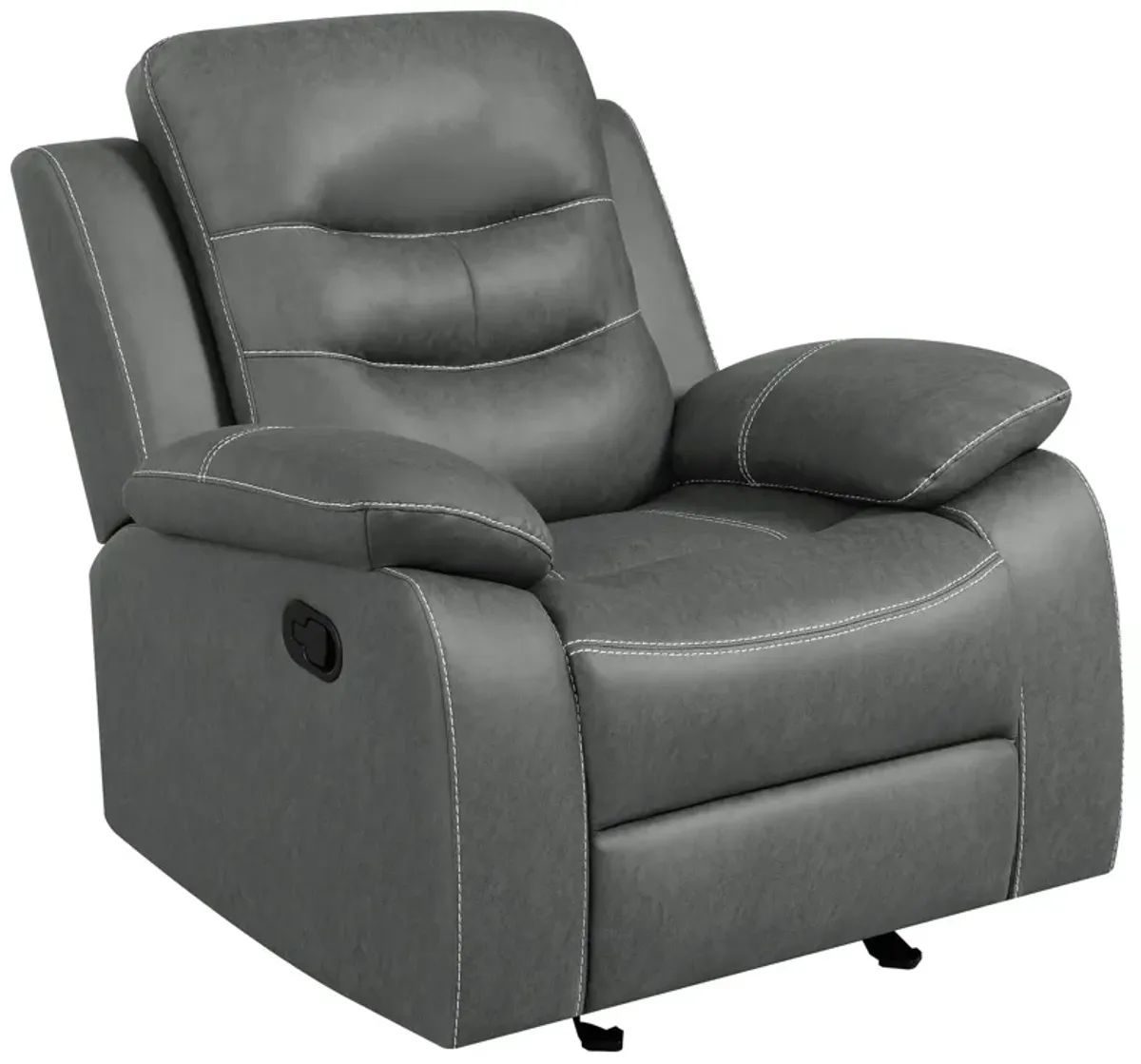 Ursula Manual Glider Recliner Chair, Dark Gray Microfiber Leather, Tufted,  - Benzara