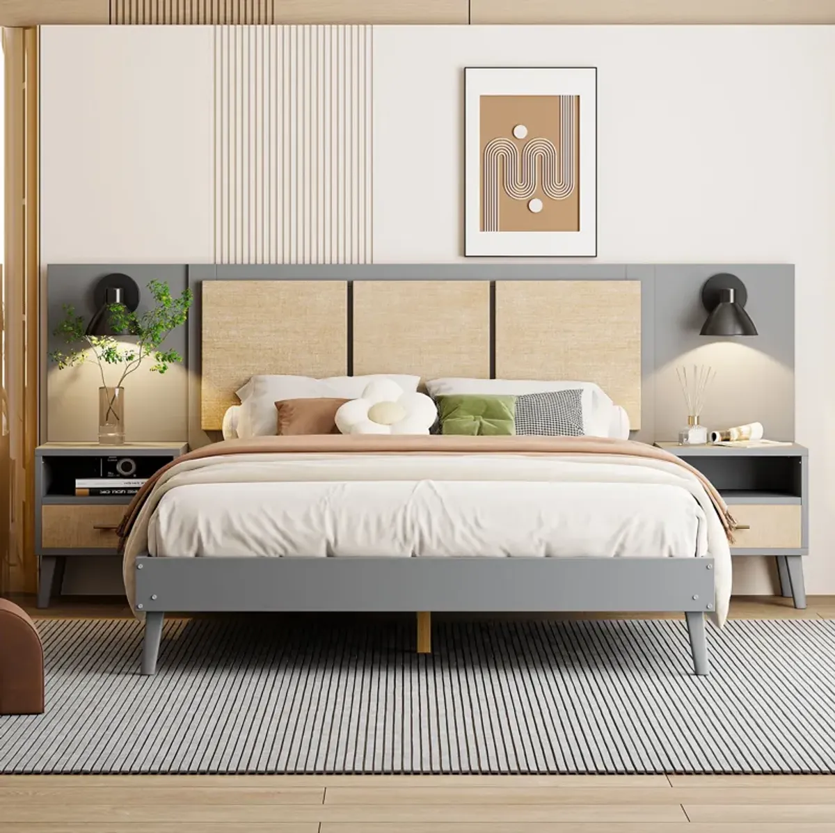 Merax Modern Platform Bed with 2 Nightstands