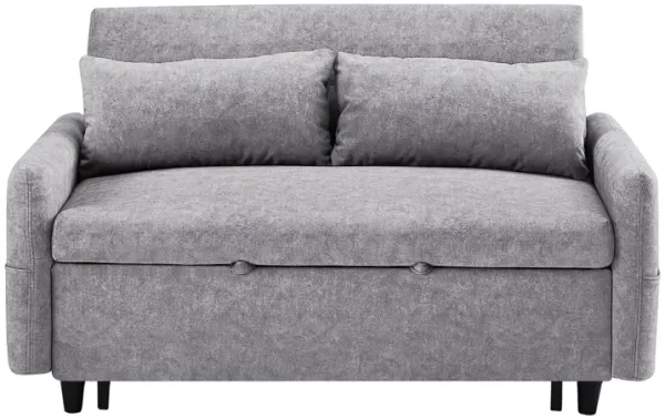 55.1" Pull Out Sleep Sofa Bed Loveseats Sofa Couch with Adjsutable Backrest, Storage Pockets, 2 Soft Pillows, USB Ports for Living Room, Bedroom, Apartment, Office,Grey (Old SKU:WF315689AAE)