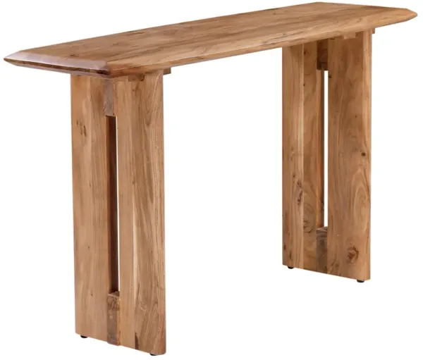 Joy Console Table, Rectangular Panel Legs, Natural Brown Acacia Wood - Benzara