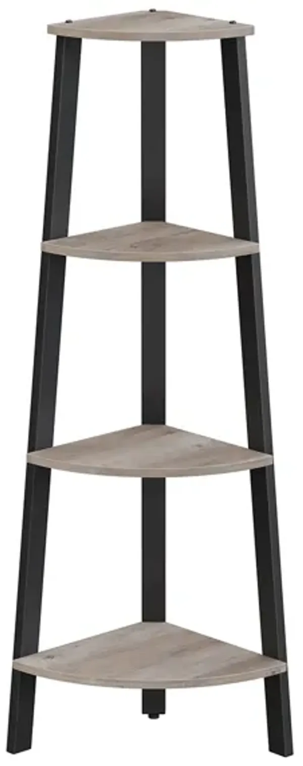 Stylish 4-Tier Corner Bookcase Greige and Black Storage Rack for Home Office and Plants