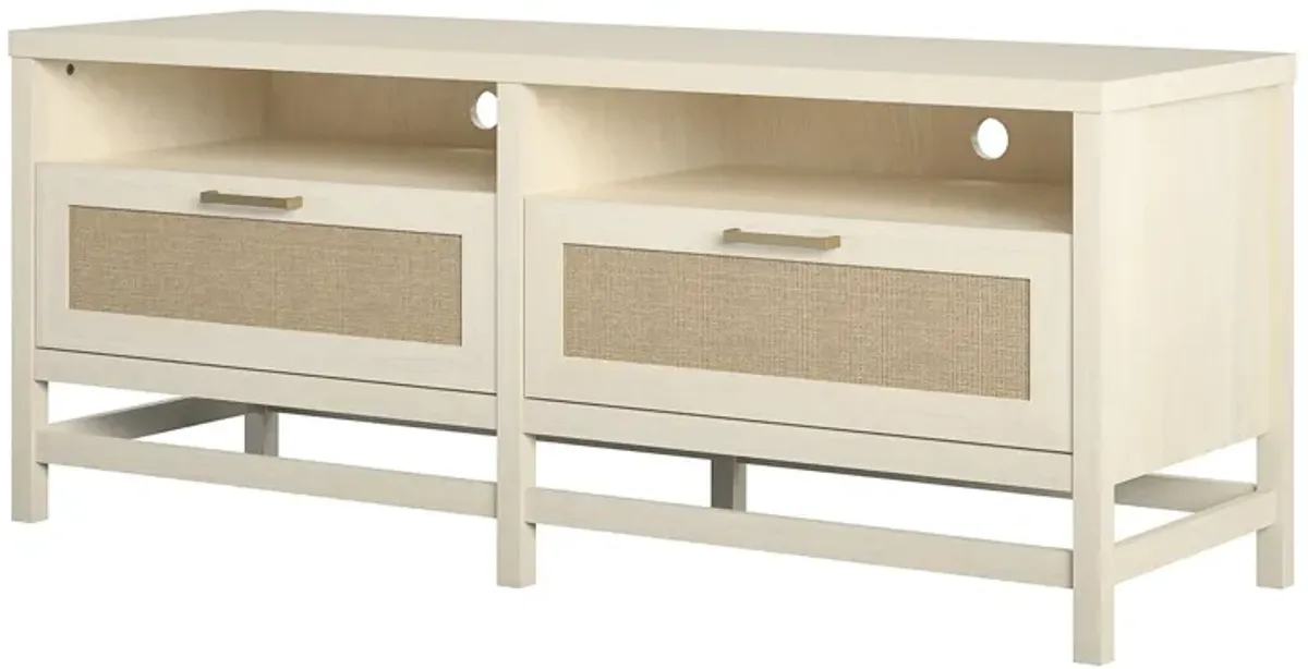 Lennon TV Stand for TVs up to 60", Ivory Oak and Faux Rattan