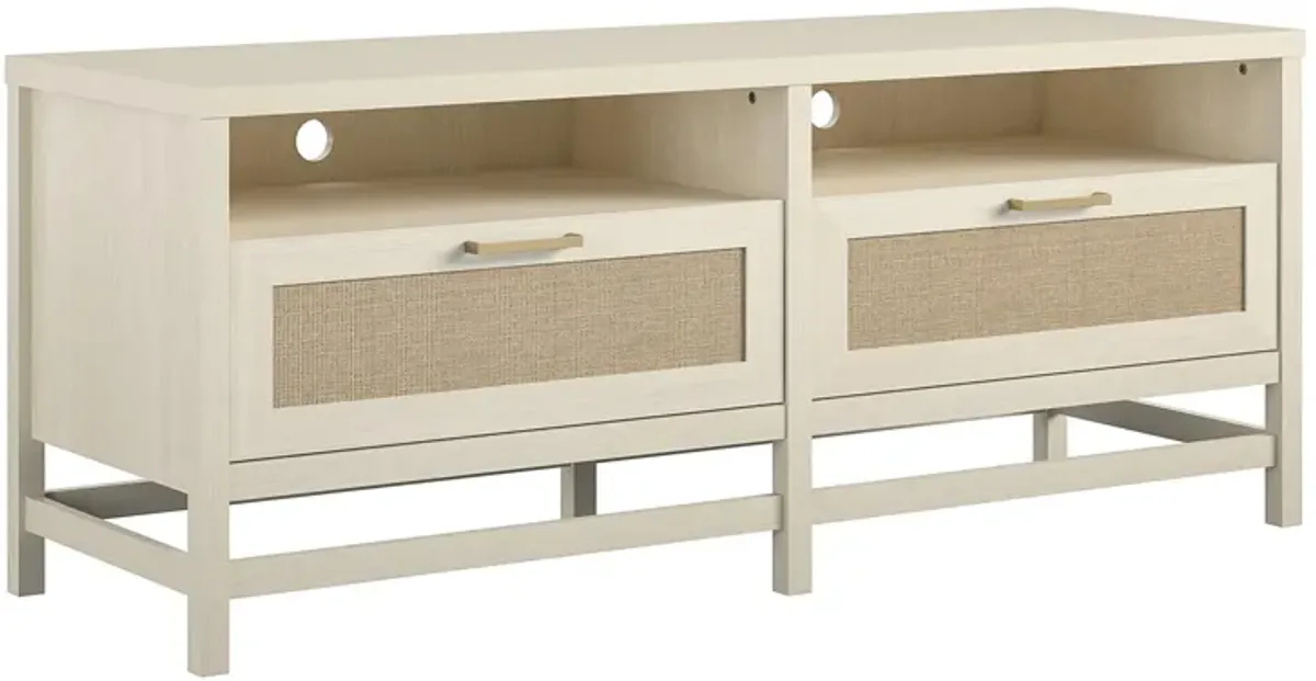 Lennon TV Stand for TVs up to 60", Ivory Oak and Faux Rattan