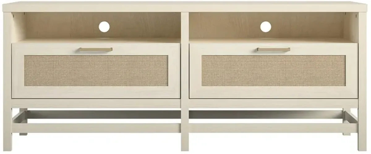 Lennon TV Stand for TVs up to 60", Ivory Oak and Faux Rattan