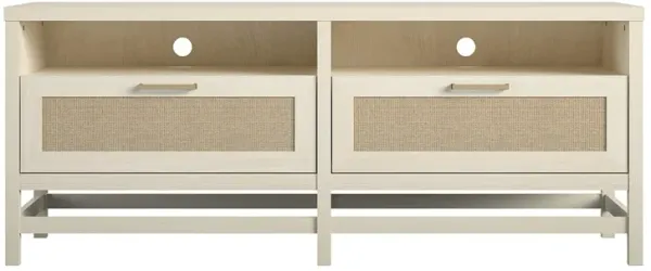 Lennon TV Stand for TVs up to 60", Ivory Oak and Faux Rattan