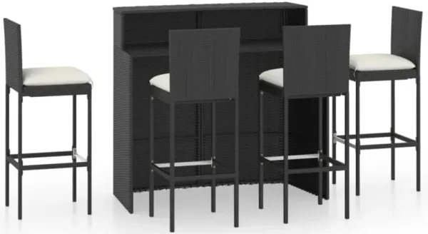vidaXL 5 Piece Garden Bar Set with Cushions Black