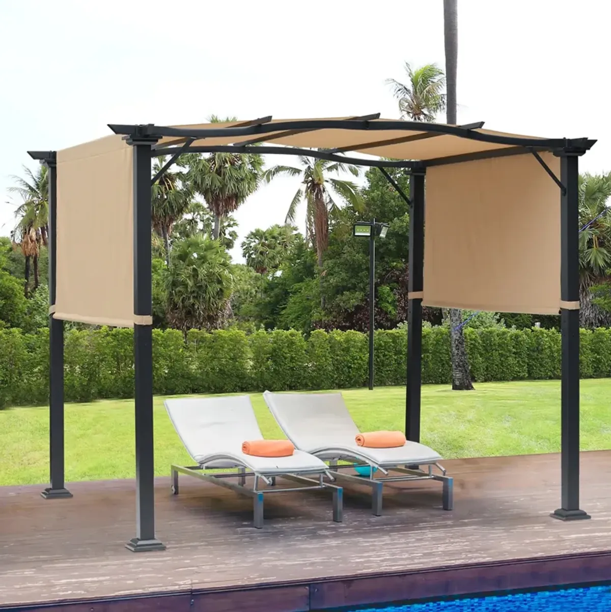 Versatile Outdoor Shade: 8x10 Retractable Pergola Canopy with Steel Frame