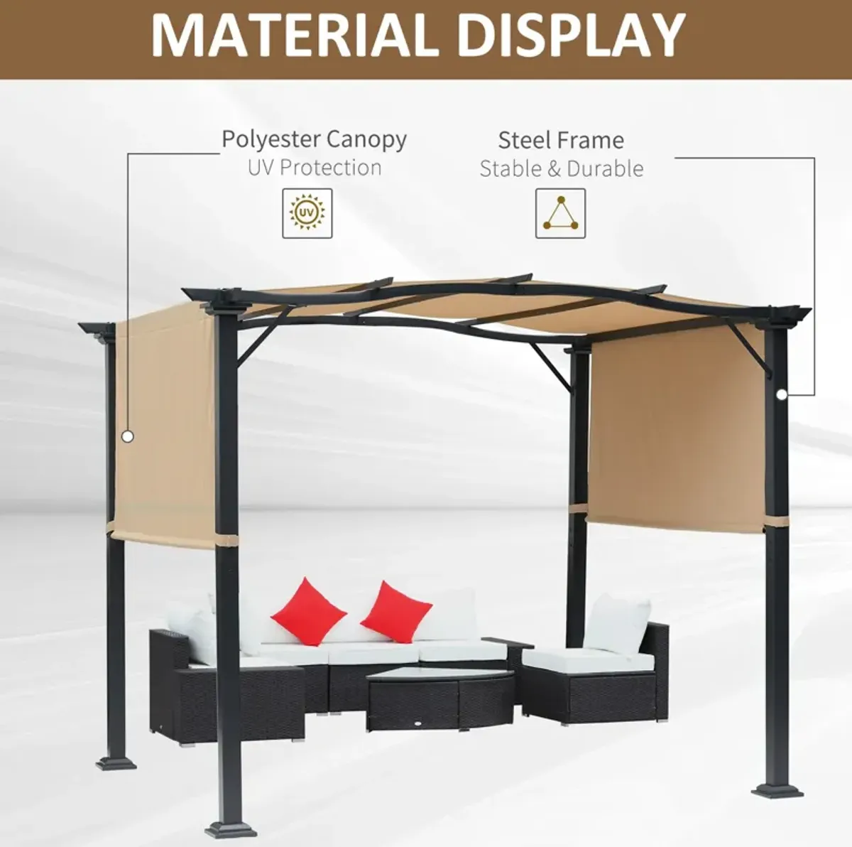 Versatile Outdoor Shade: 8x10 Retractable Pergola Canopy with Steel Frame