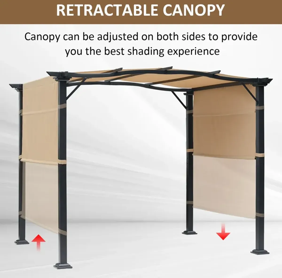 Versatile Outdoor Shade: 8x10 Retractable Pergola Canopy with Steel Frame