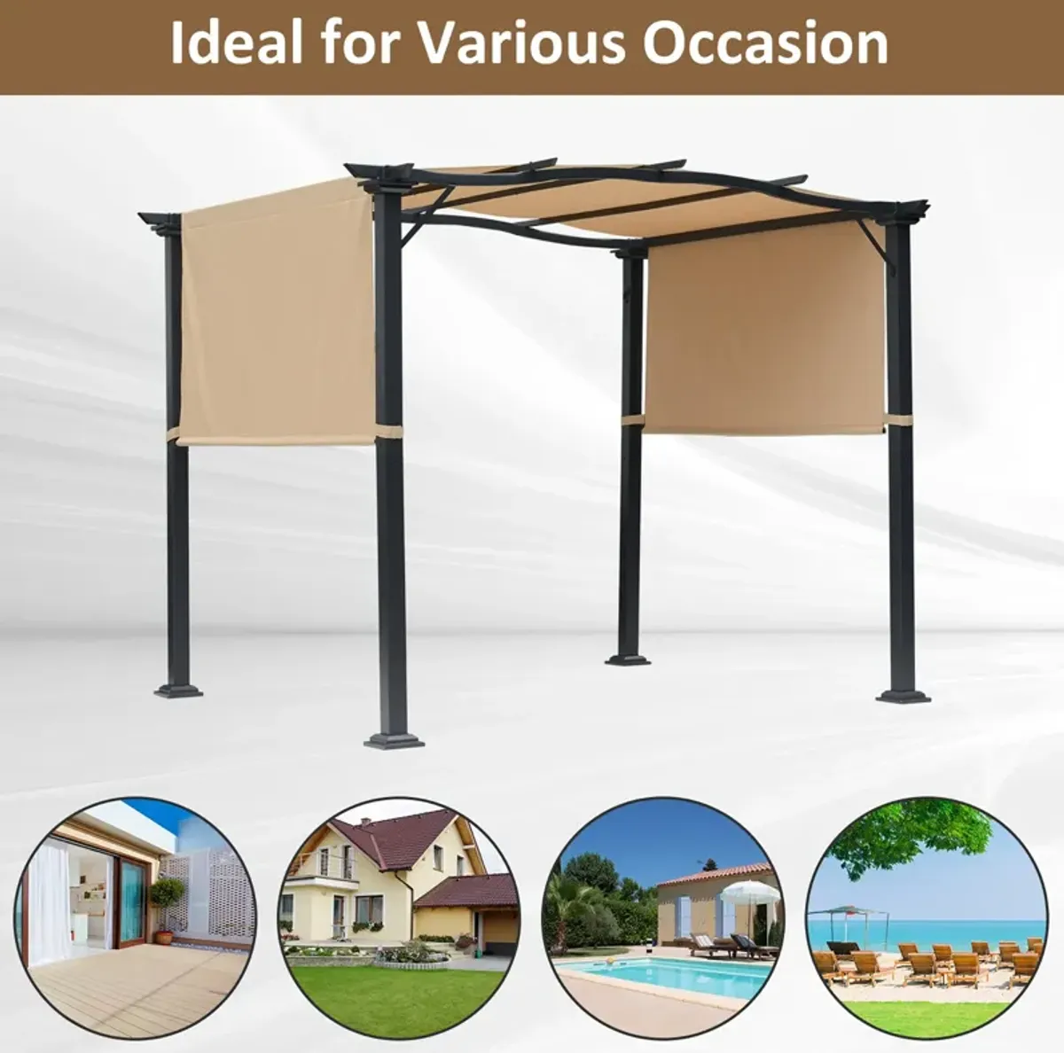 Versatile Outdoor Shade: 8x10 Retractable Pergola Canopy with Steel Frame