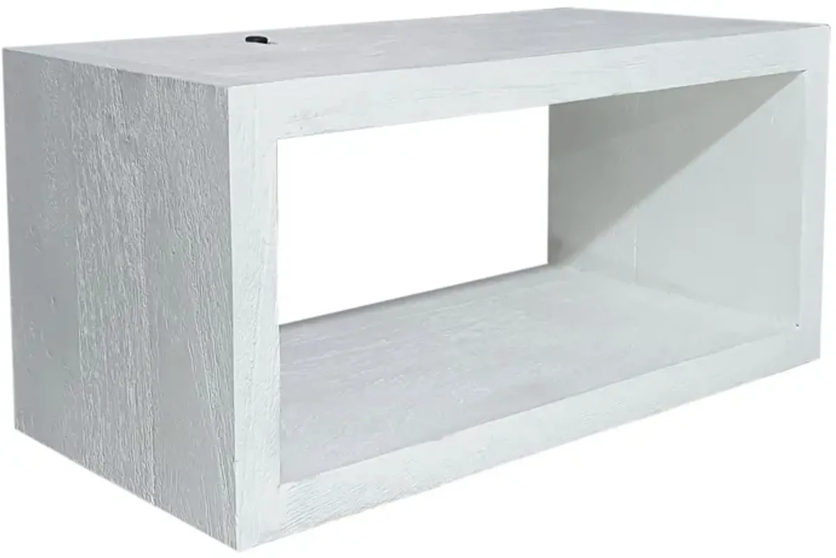 18 Inch Rectangular Wall Shelf, Acacia Wood Frame, White Washed Finish - Benzara