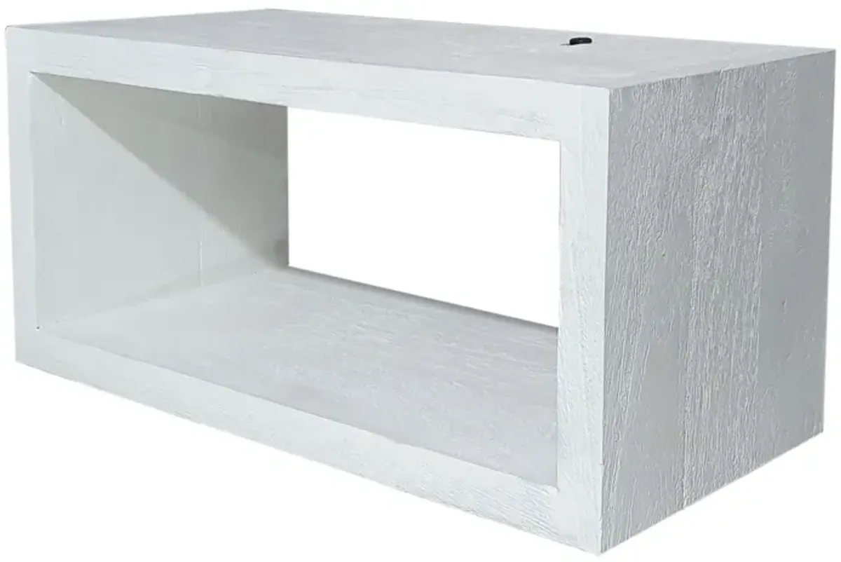 18 Inch Rectangular Wall Shelf, Acacia Wood Frame, White Washed Finish - Benzara