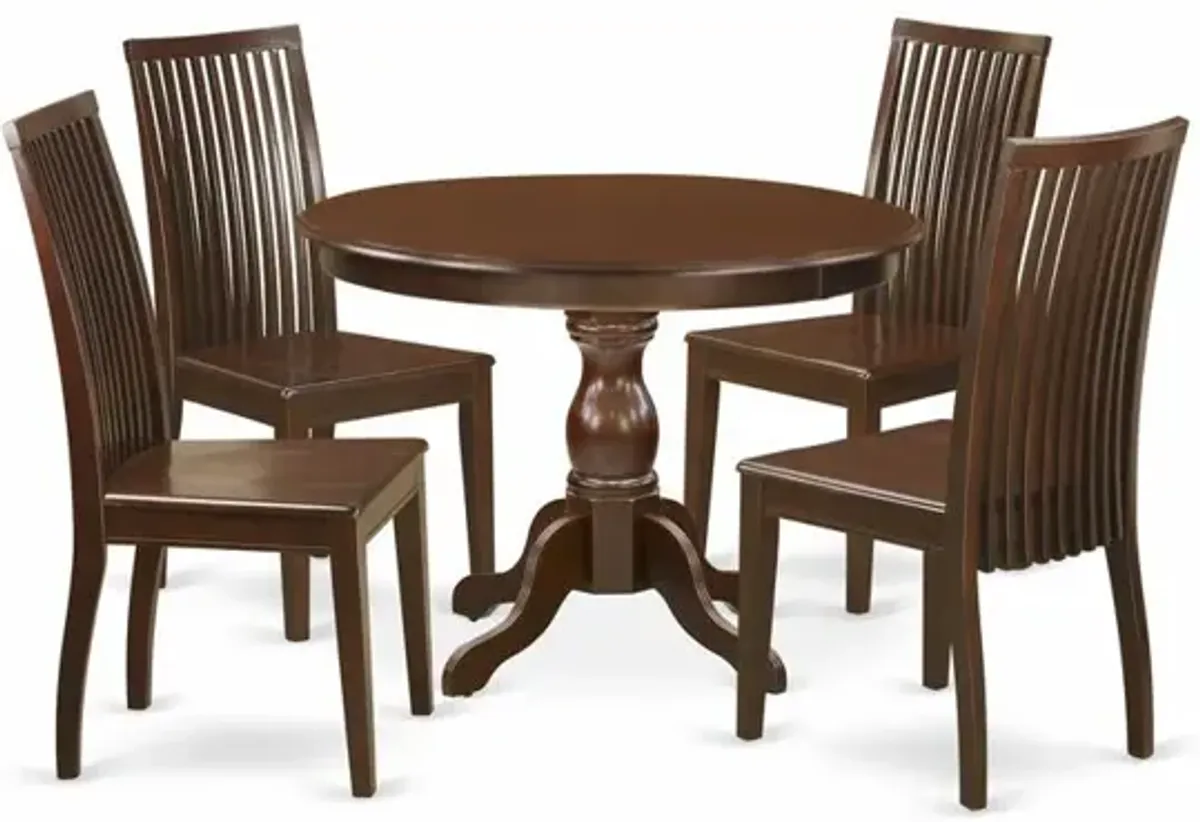 East West Furniture HBIP5-MAH-W 5 Piece Kitchen Table Set - Mahogany Wood Dining Table and 4 Mahogany Dining Room Chairs with Slatted Back - Mahogany Finish