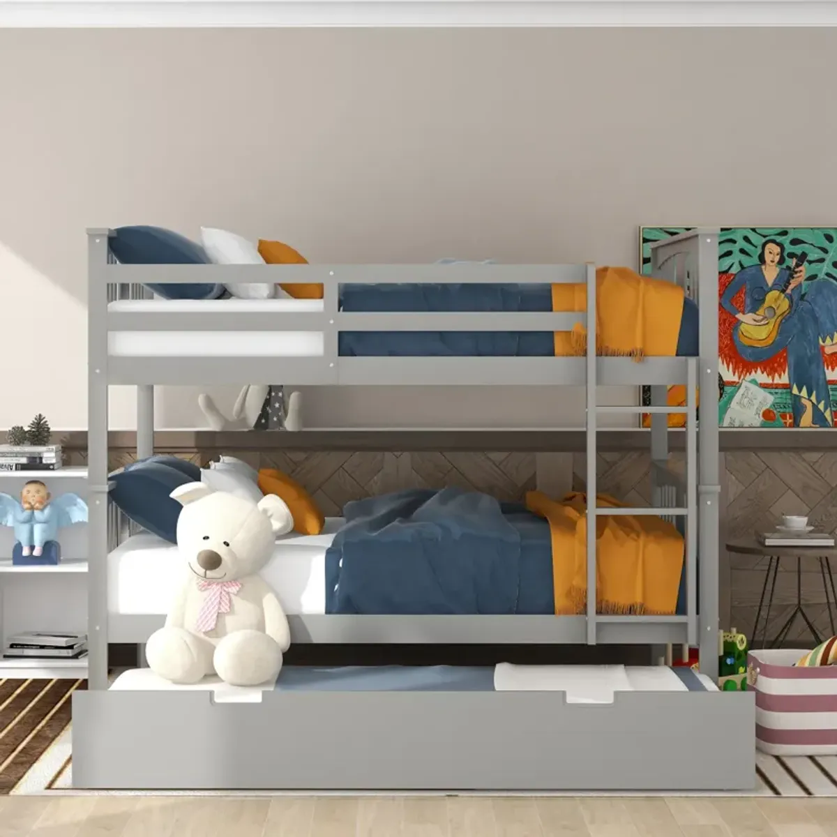 Full Over Full Bunk Bed With Twin Size Trundle And Ladder