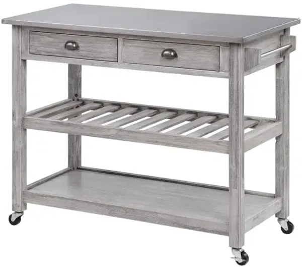 Boraam Sonoma Kitchen Cart with Stainless Steel Top [Storm Gray Wire-Brush]