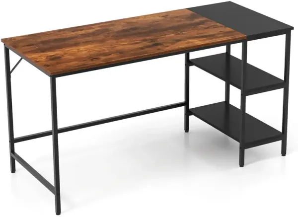 55" Modern Industrial Style Study Writing Desk with 2 Storage Shelves