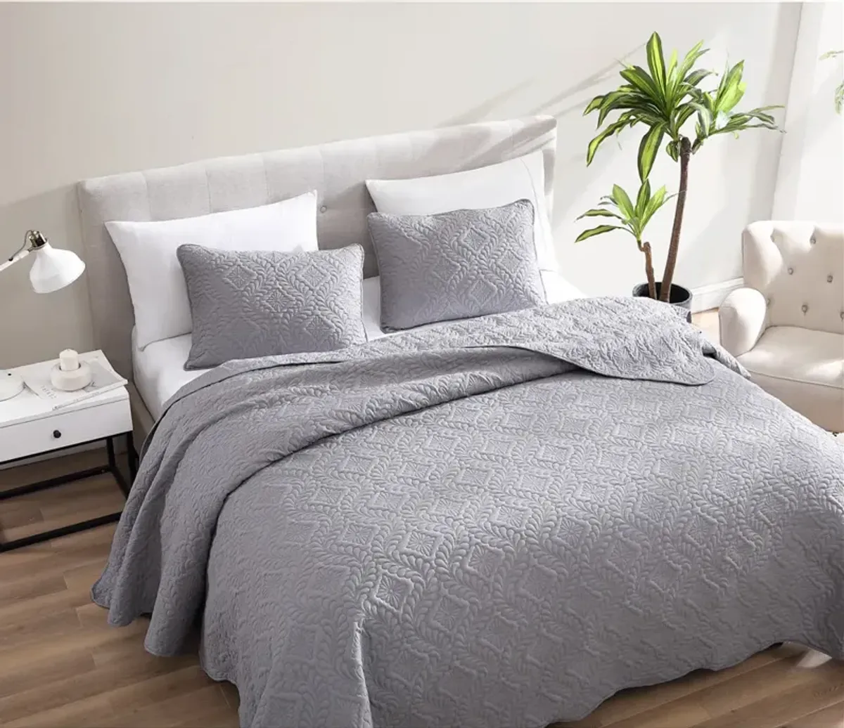 Ivy 3 Piece Bedspread Set Queen Gray