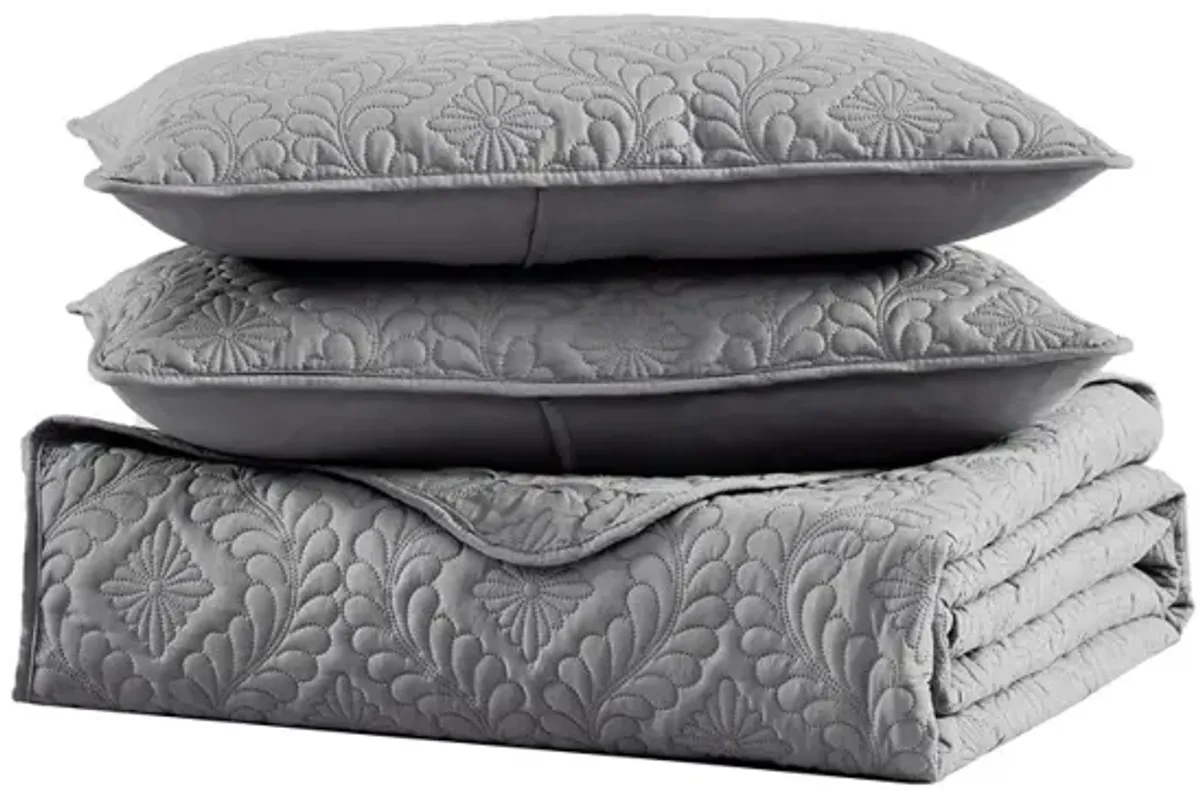 Ivy 3 Piece Bedspread Set Queen Gray