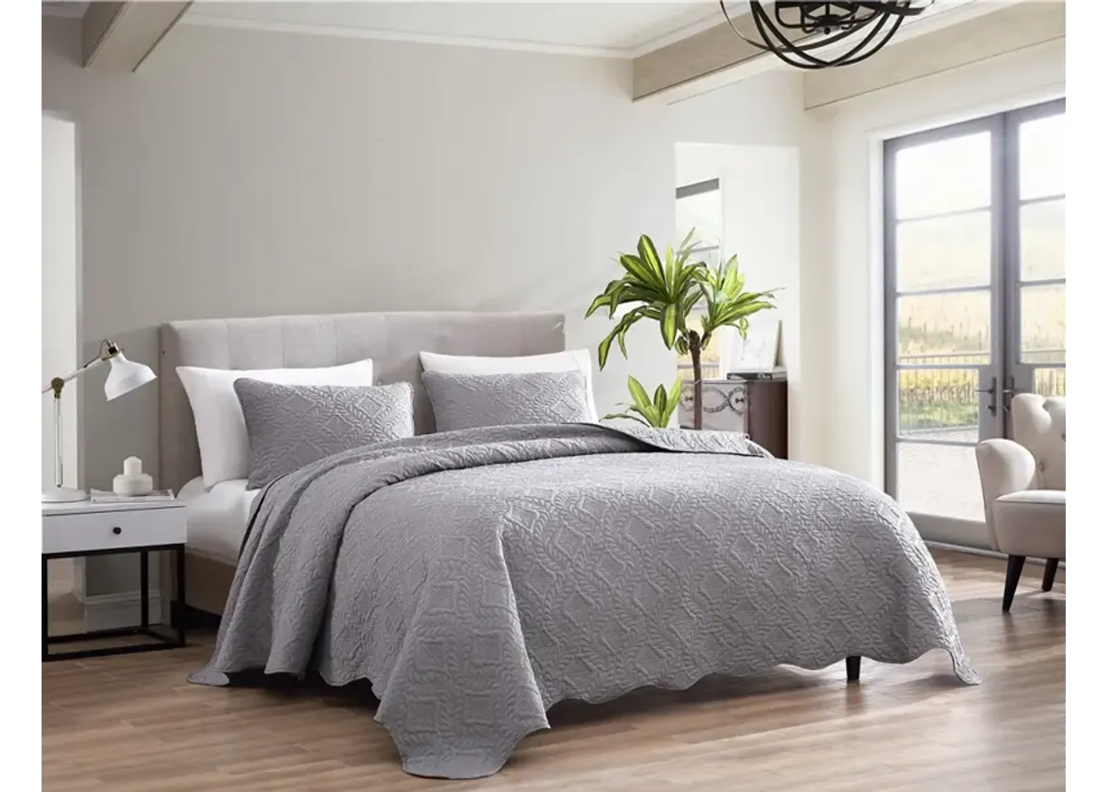 Ivy 3 Piece Bedspread Set Queen Gray