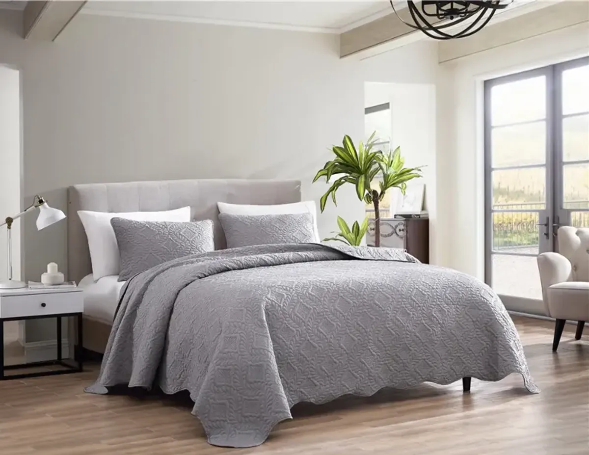 Ivy 3 Piece Bedspread Set Queen Gray