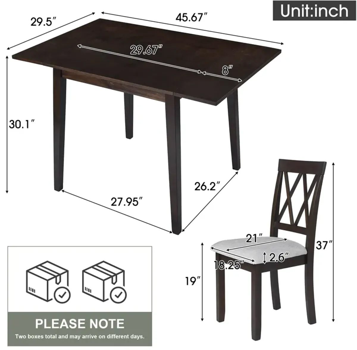 Merax Extendable Dining Table and 2 Upholstered Chairs Dining Set