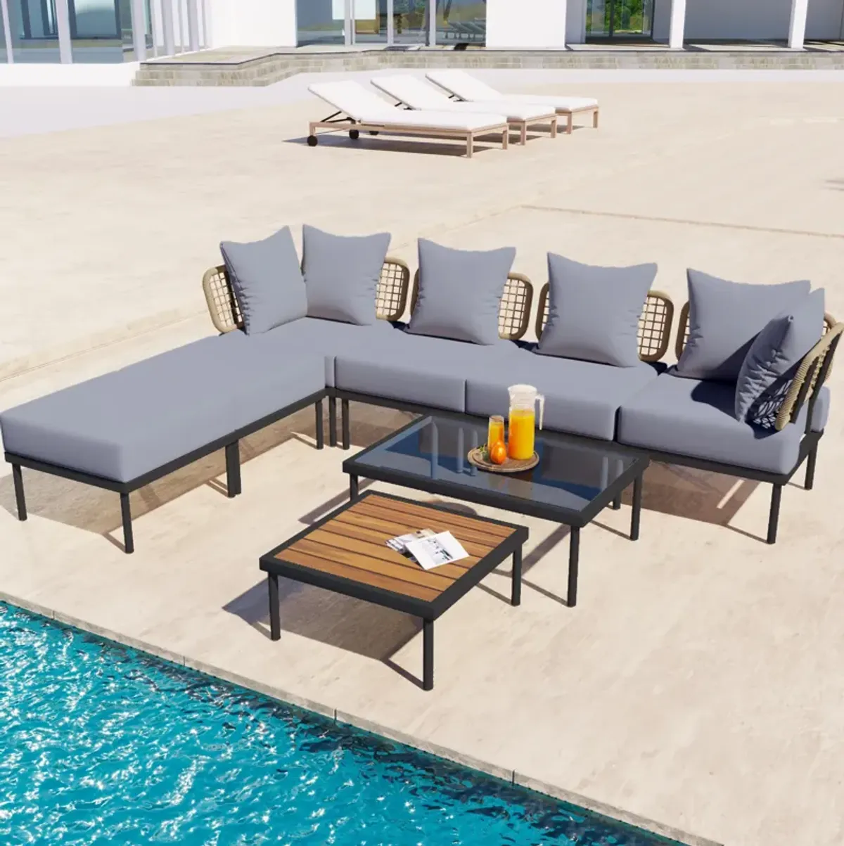 Merax Multifunctional 8 Pieces Patio Sectional Sofa Set