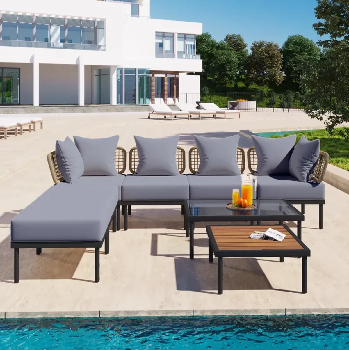 Merax Multifunctional 8 Pieces Patio Sectional Sofa Set