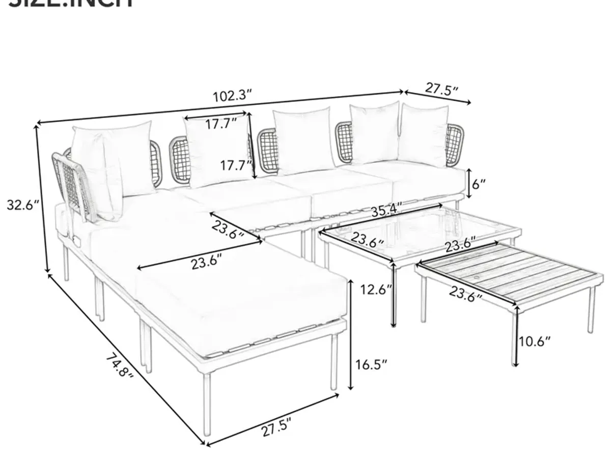 Merax Multifunctional 8 Pieces Patio Sectional Sofa Set