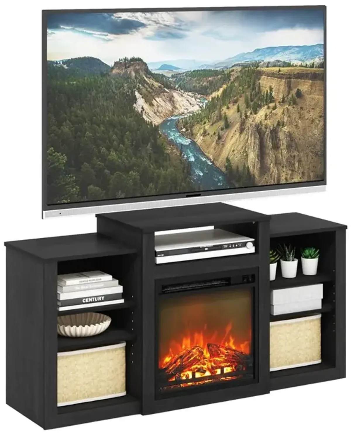 Jensen TV Stand with Electric Fireplace for TV up to 55", Americano