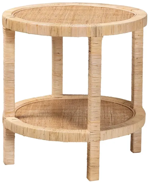 Baxton Studio Bella Modern Bohemian Natural Mahogany Wood and Natural Rattan 2 Tier End Table