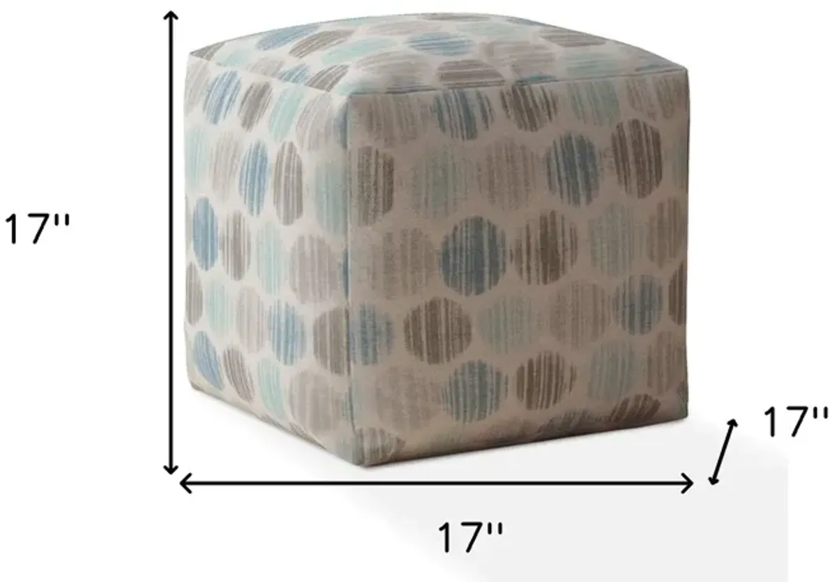 Hivvago 17" Blue And Grey Flax Polka Dots Pouf Ottoman