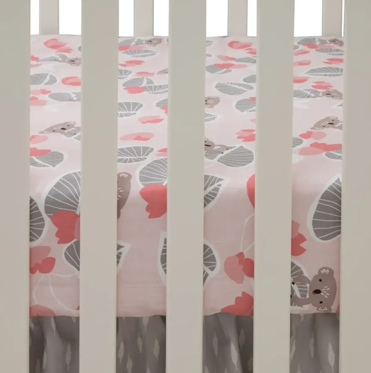 Lambs & Ivy Calypso Cotton Fitted Crib Sheet - Pink, Gray, White, Animals