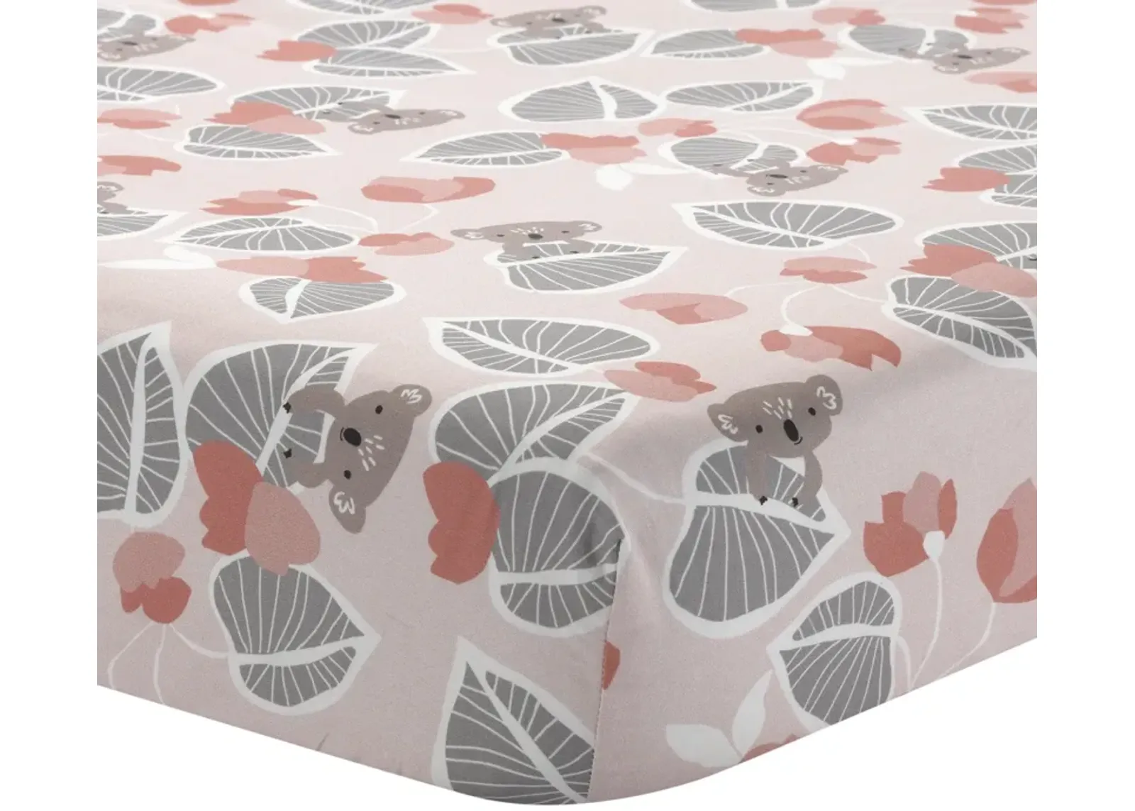 Lambs & Ivy Calypso Cotton Fitted Crib Sheet - Pink, Gray, White, Animals