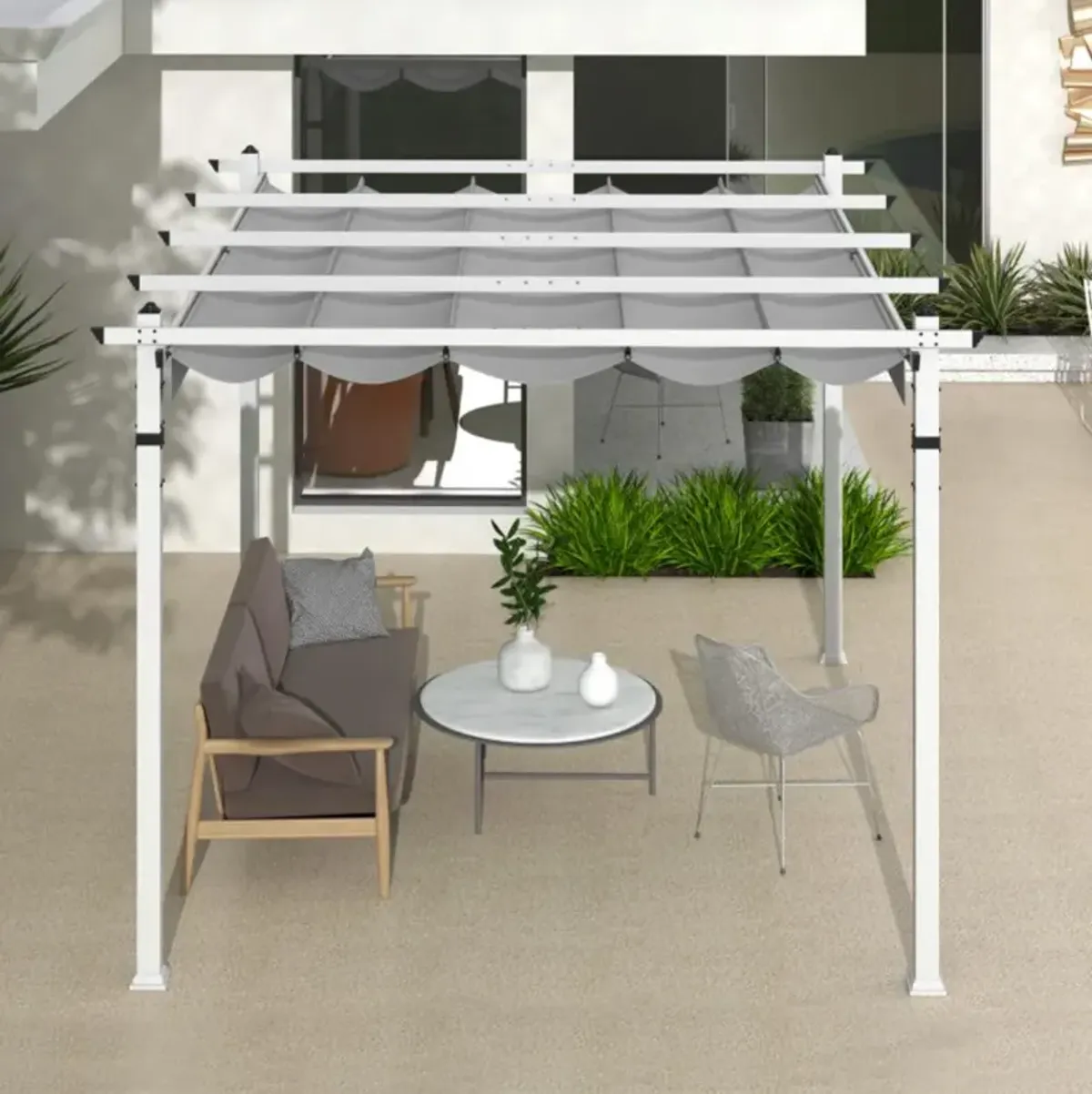 Hivvago Outdoor Pergola with Retractable Canopy and Aluminum Frame