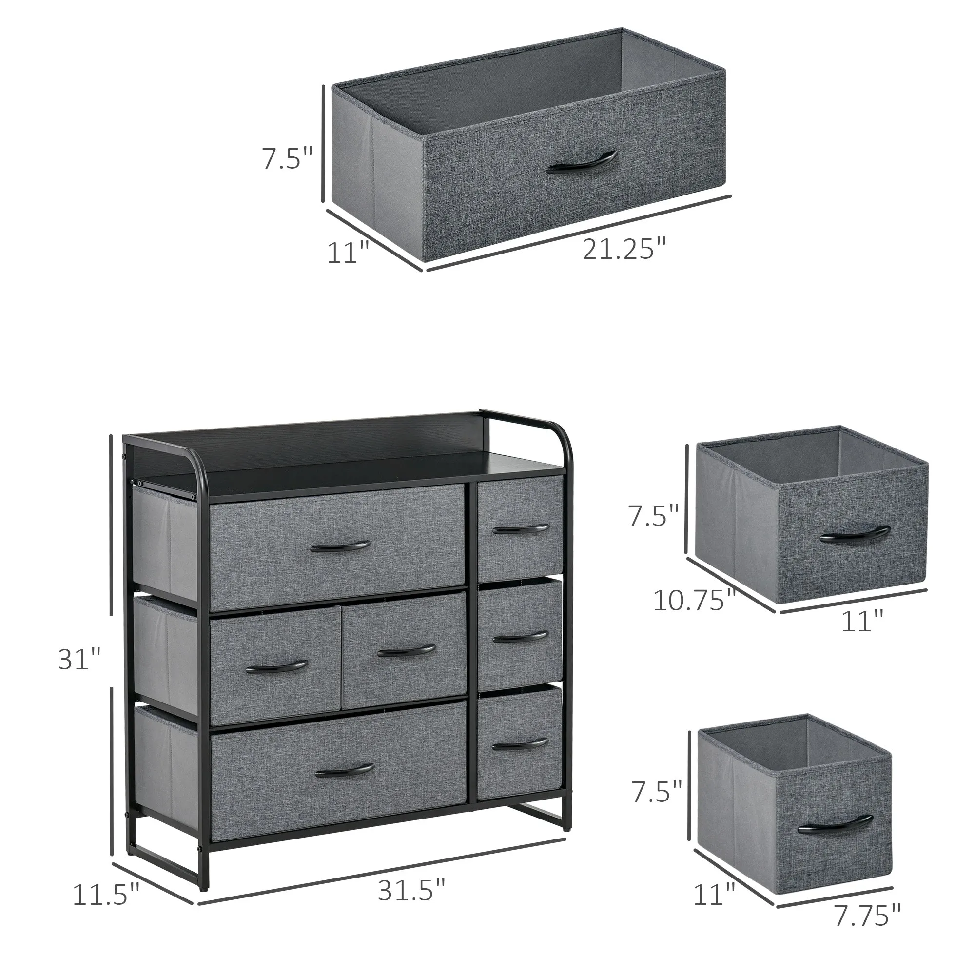 Gray Bedroom Storage: 7-Drawer Fabric Chest with Steel Frame