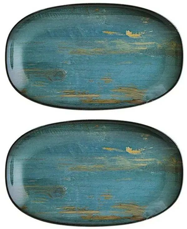 Madera 6" x 3.5" x h:0.75" Oval Decorated Porcelain Platter (Set of 2)