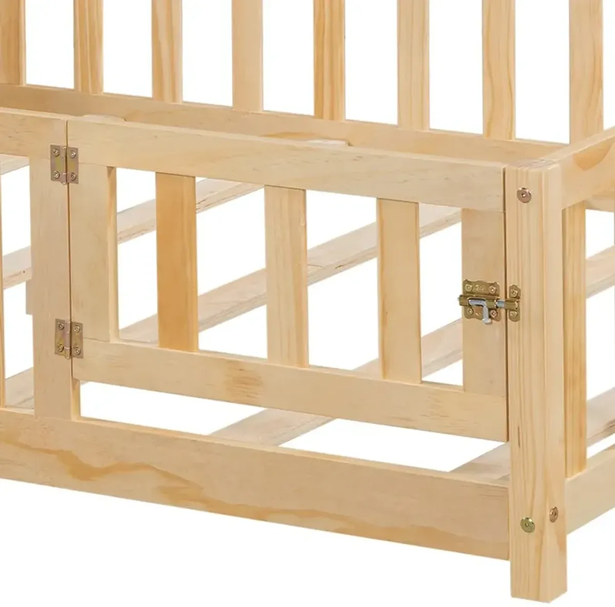 Full-size Montessori Floor Bed with Bookcases and Blackboards, Versatile Platform Beds with Guard rails, Solid Wood Floor Beds with Storage Headboards, Floor Beds for Kids and Teens