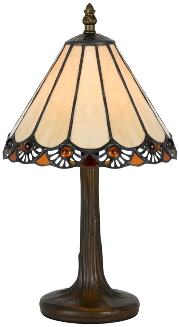 Tree Like Metal Body Tiffany Table lamp with Conical Shade,Bronze and Beige - Benzara