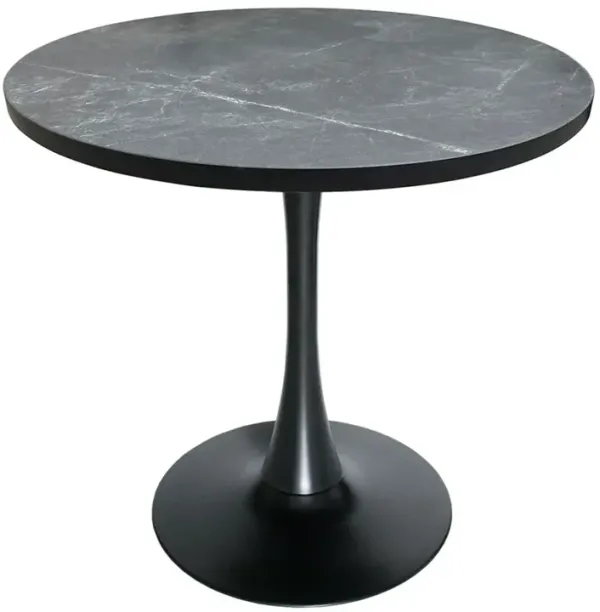 LeisureMod Bristol Dining table, Black Base with 36 Round Marbleized Black MDF top