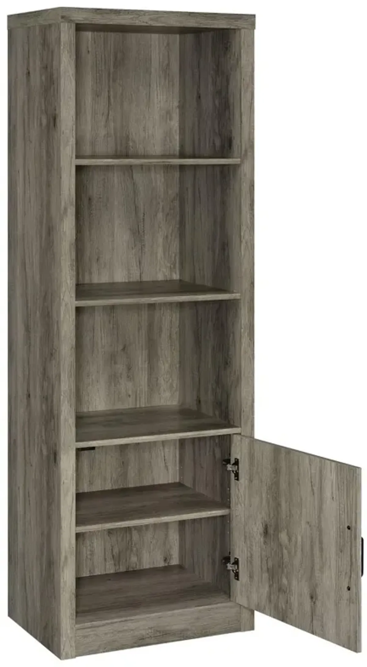 Sac 71 Inch Media Pier Tower with 3 Shelves and Single Cabinet, Gray Wood - Benzara