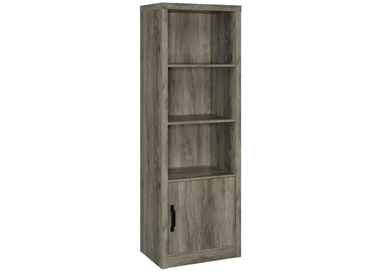 Sac 71 Inch Media Pier Tower with 3 Shelves and Single Cabinet, Gray Wood - Benzara