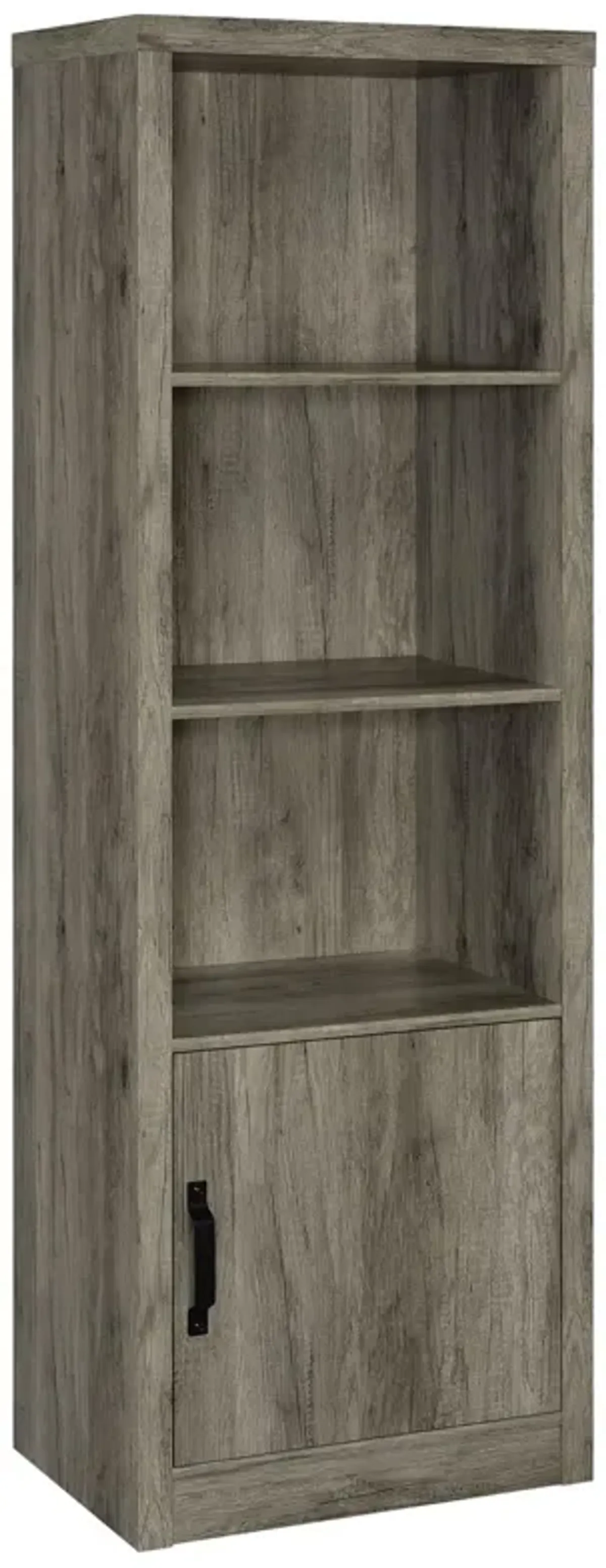 Sac 71 Inch Media Pier Tower with 3 Shelves and Single Cabinet, Gray Wood - Benzara