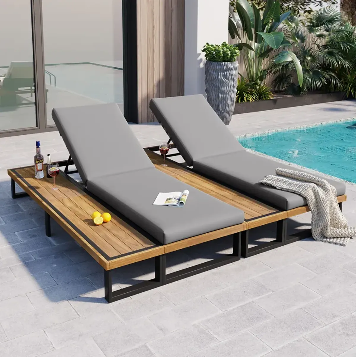 Merax  Outdoor Chaise Lounge Chairs Set