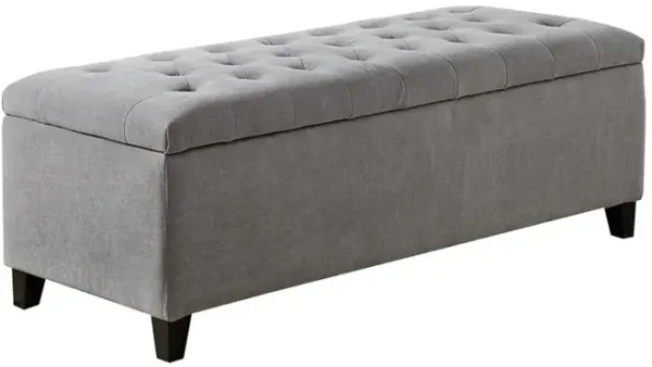 Gray Storage Bench with Soft Close, Tufted Top, Hardwood Frame, Birch Legs